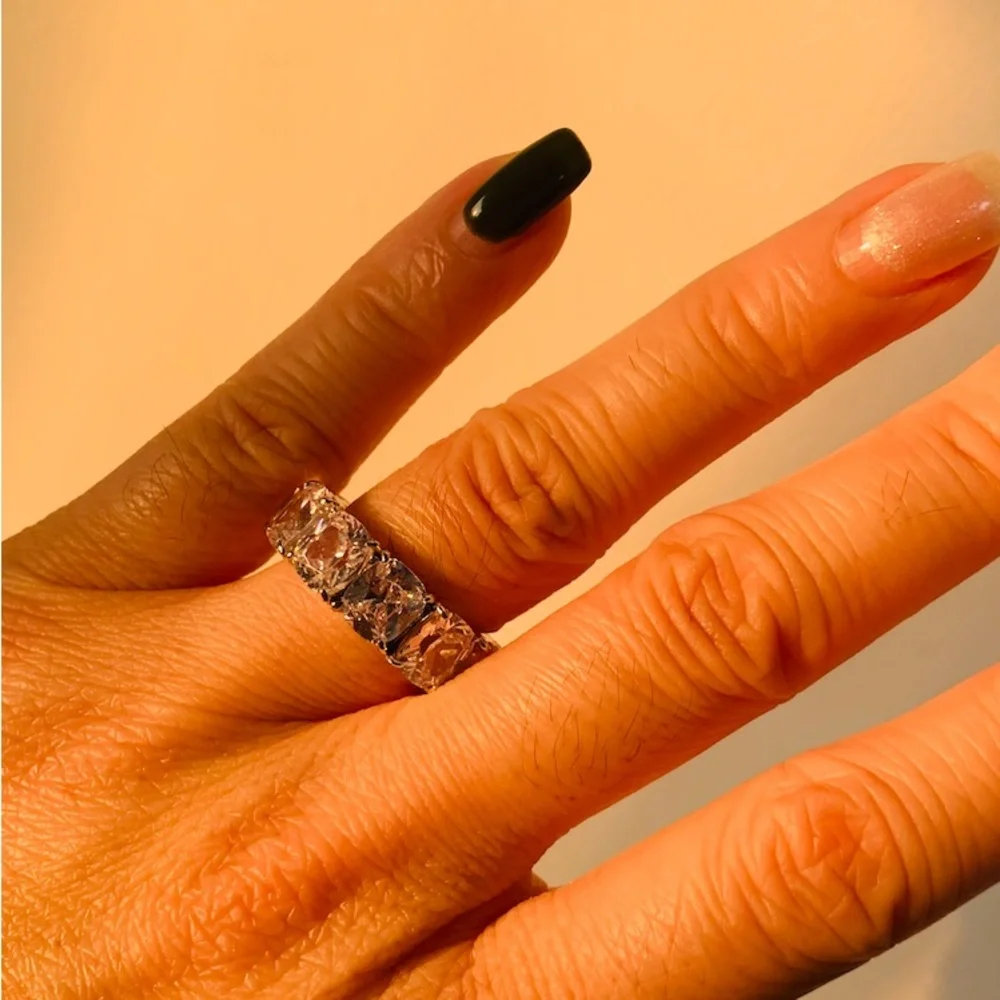 Platinum-Color Clear Eternity Band Ring - Picture 8 of 11